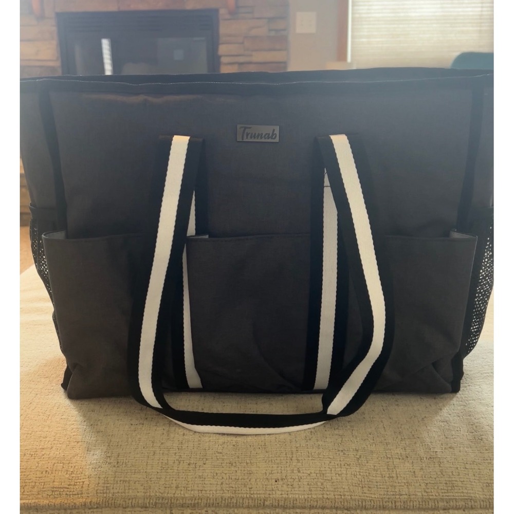 Trunab Utility Tote Bag Gray‎ Organizer Shoulder Bag with Striped Straps